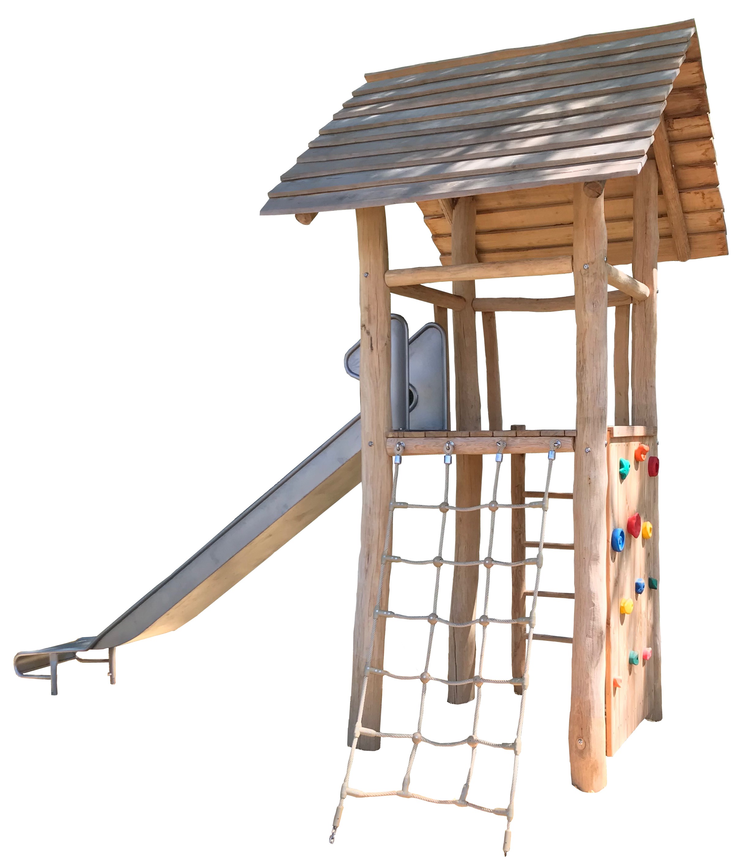 4-Eck-Spielturm mit Anbauten - mit Stahlankern
